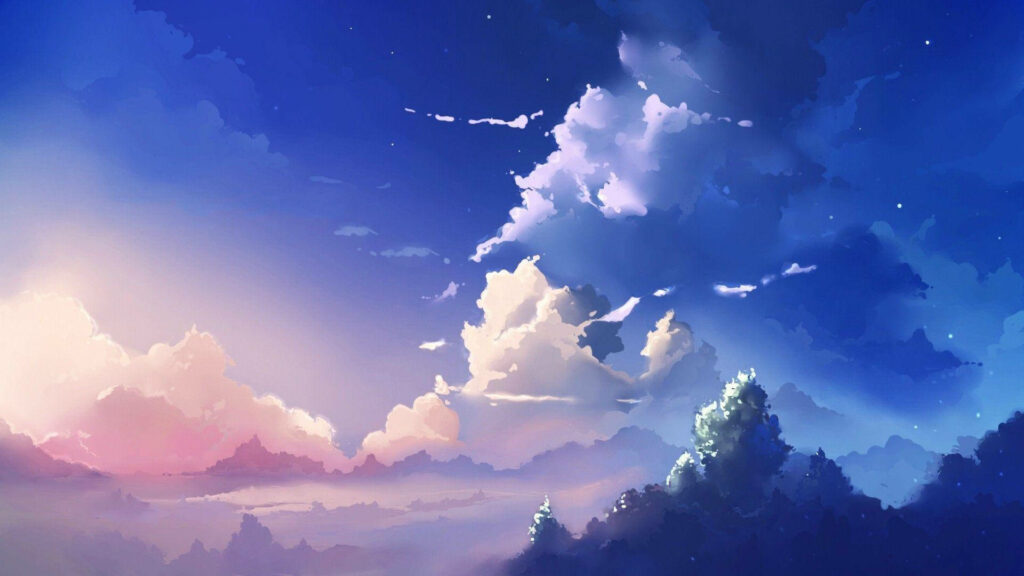 Enchanting Evensong: Captivating Anime Scenery Immersed in Purple-Tinged Sunset Clouds Wallpaper