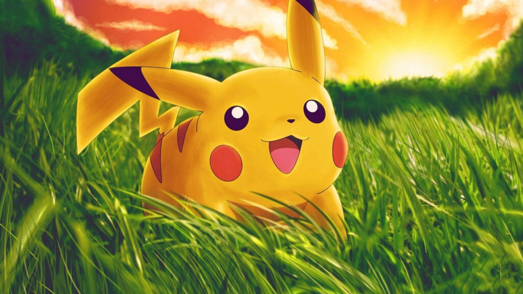 Pikachu's Serene Sunset Stroll: A Whimsical Encounter in the Enchanted Forest Wallpaper