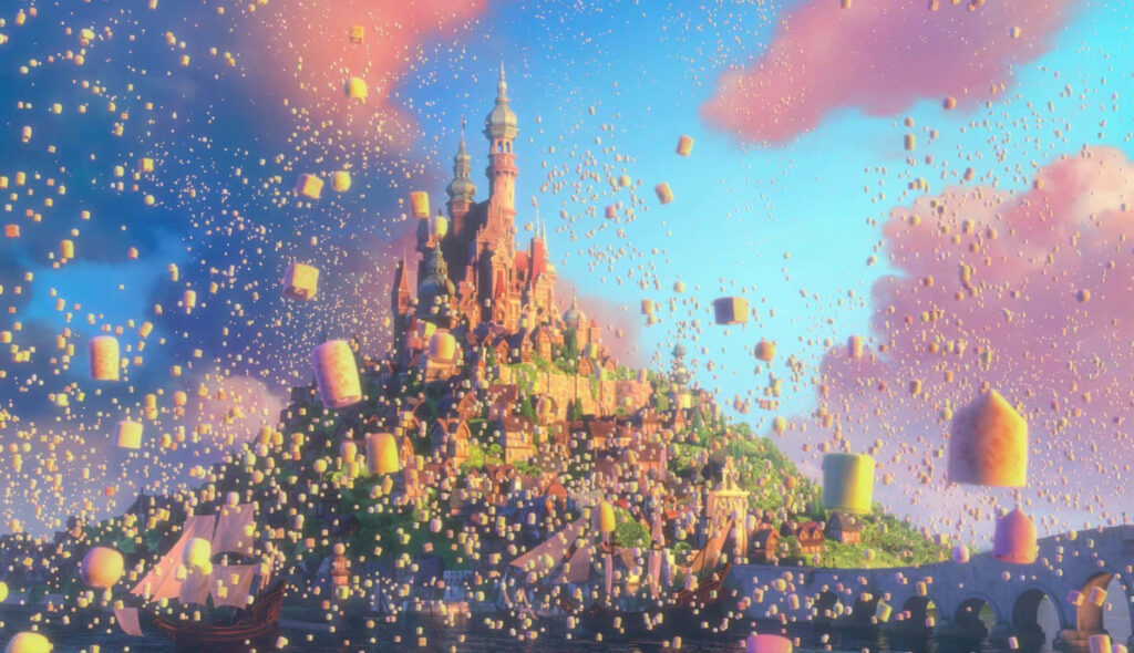 Enchanting Tangled Wallpaper: Magical Lanterns & Castle Background