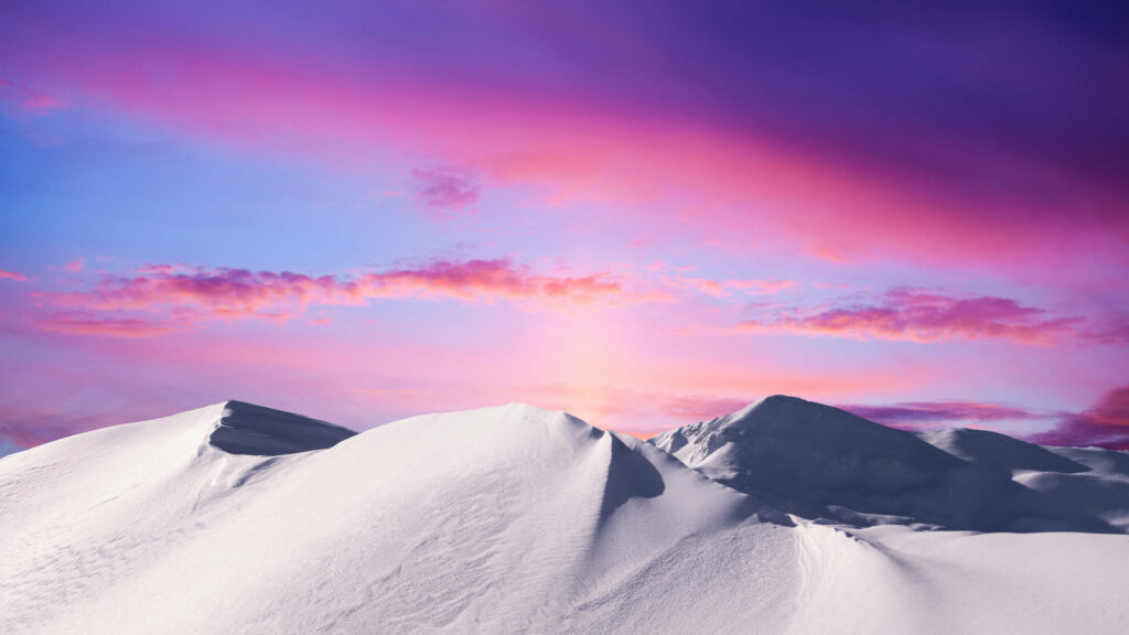 Pink and Purple Twilight Over Snowy Peaks: A Mesmerizing 2560x1440 Nature Wallpaper