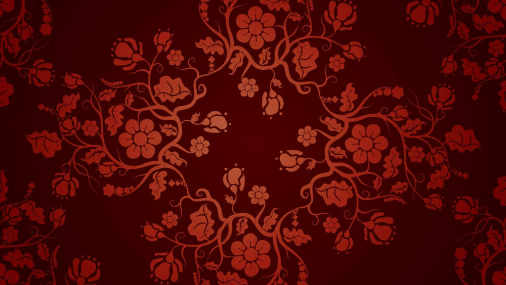 Vibrant Red Floral Tapestry: A Striking Two-Tone Blossom Motif Amidst Delicate Vine Patterns on a Radiant Background Wallpaper