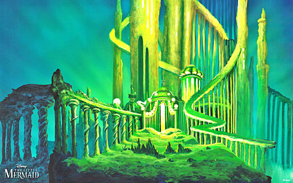 Enchanting Underwater Kingdom Wallpaper: Vibrant Green Architecture