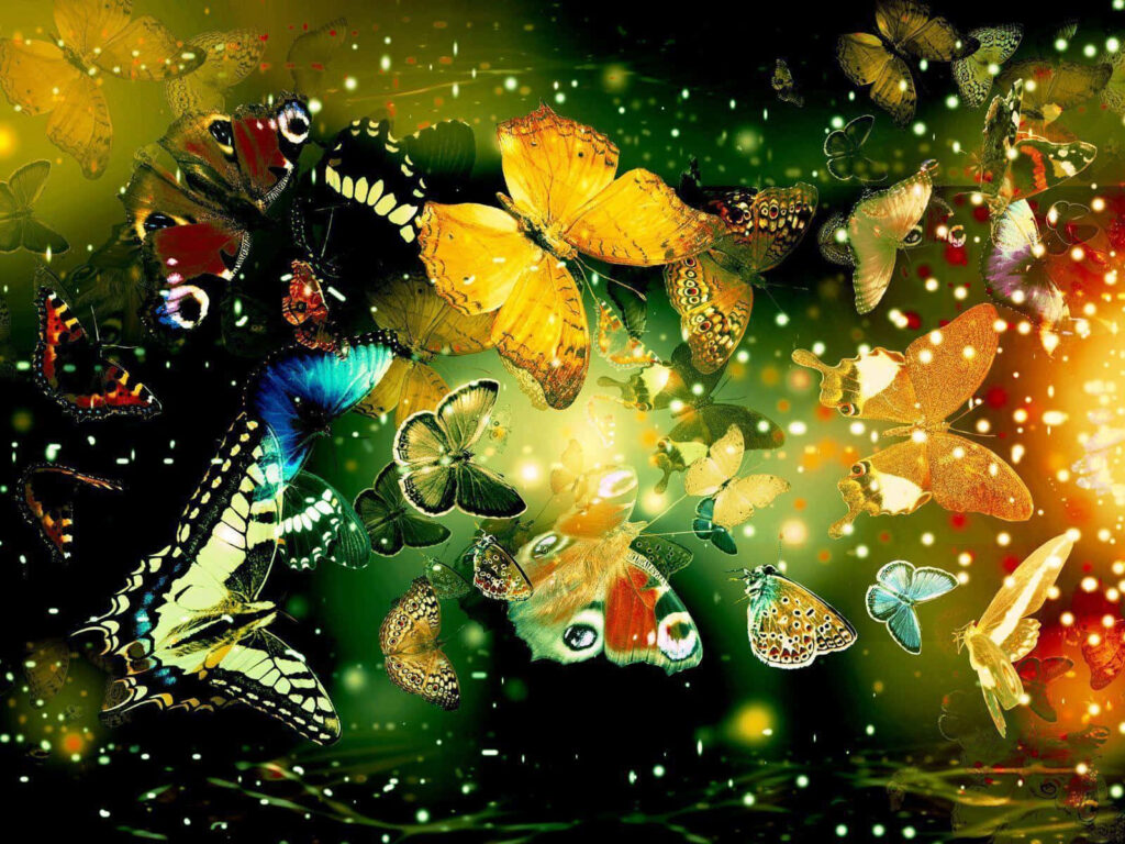 Colorful Butterfly Wallpaper: Enchanting Green & Gold Background Design