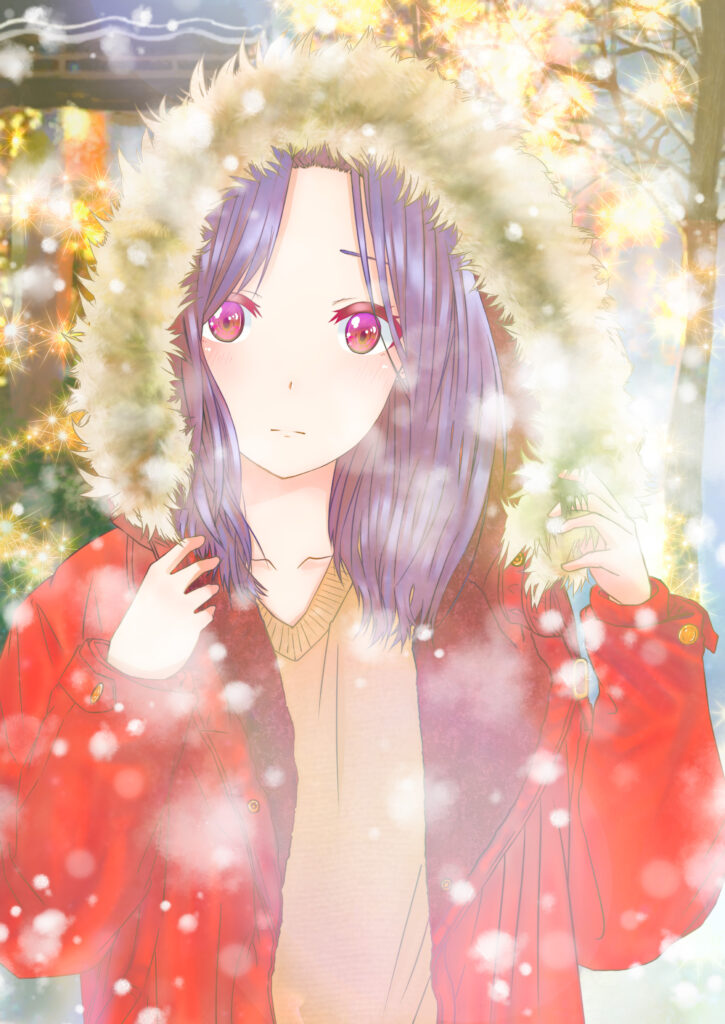 Enchanting Anime Wallpaper: Girl with Purple Hair in Winter Scene