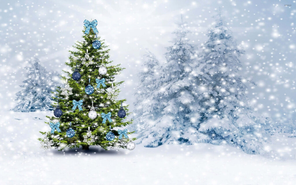 Enchanting Winter Wonderland: Serene Snowy Christmas Landscape Wallpaper