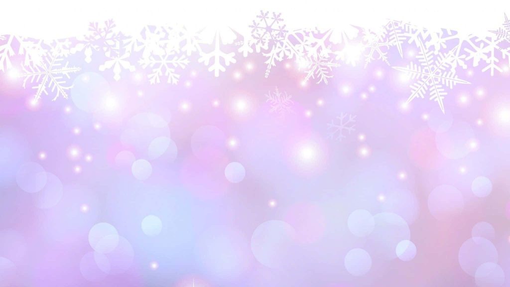 Winter wallpaper with white snowflakes pastel purple pink gradient bokeh sparkle background