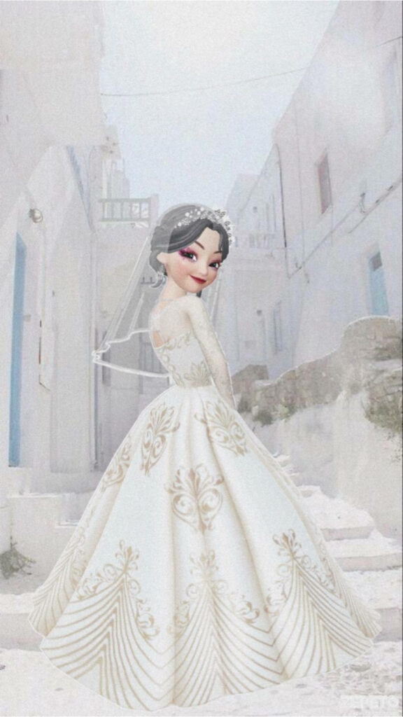 Enchanting Zepeto Bride Graces a Majestic Wedding Scene with Dazzling Tiara and Flowing Gown Wallpaper