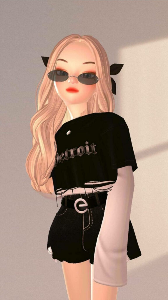 Edgy Zepeto Ulzzang: 3D Avatar Sporting Tattoos and an Oversized Black Outfit on a Stylish Background Wallpaper