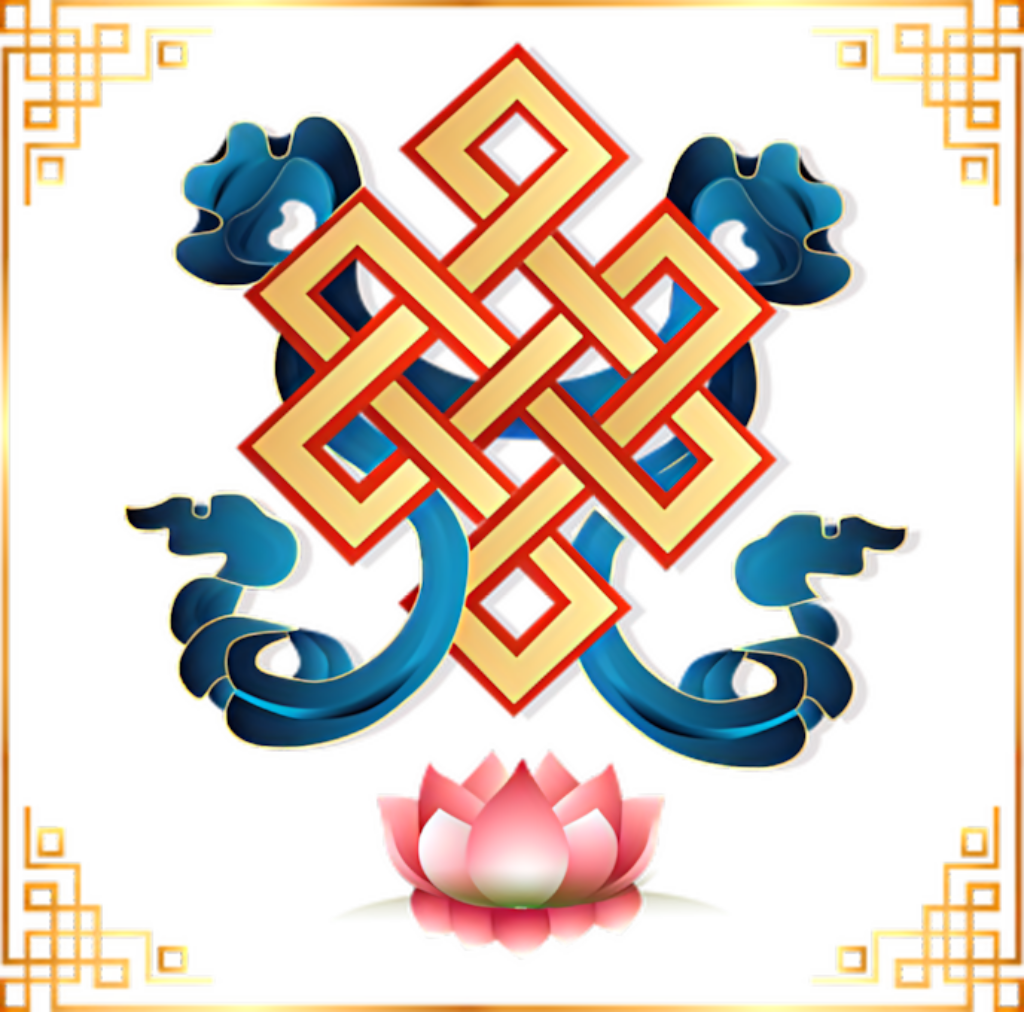 Elegant Vector Art: Endless Knot & Pink Lotus Wallpaper Background