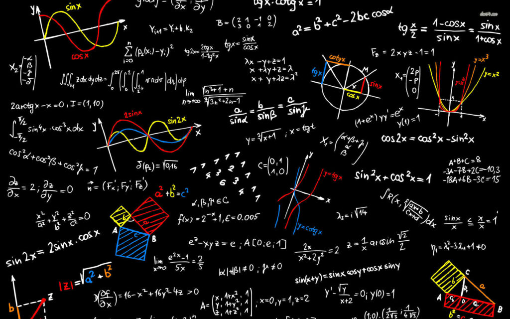 Intricate Mathematics Wallpaper: Equations & Geometry on Black Background