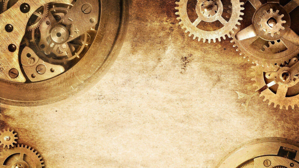 Steampunk wallpaper with vintage gears cogs on sepia paper background warm industrial design