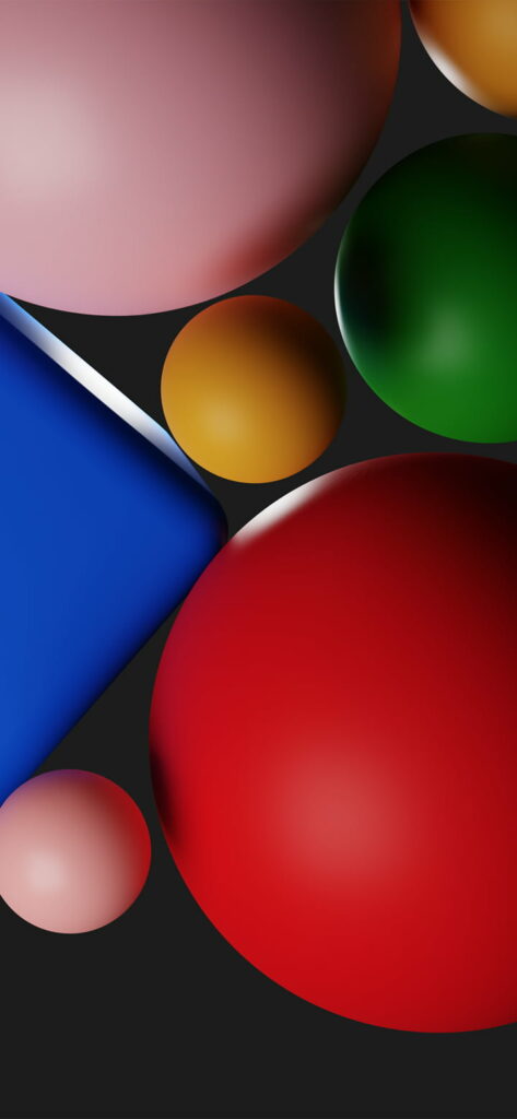 Colorful Abstract HD Wallpaper for Google Pixel 4a: Smooth Spheres in Red, Pink, Gold, Green, Blue on Dark Background