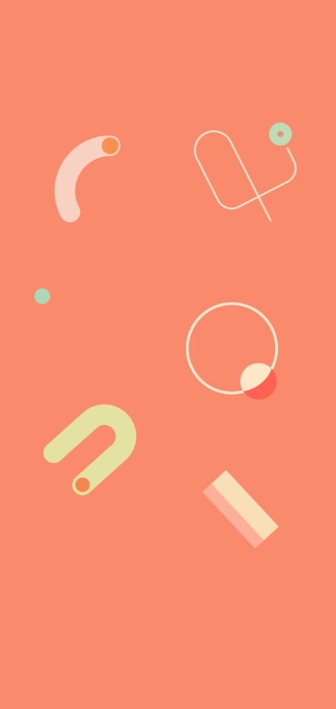 Minimalist pastel geometric shapes wallpaper on soft coral background for Google Pixel 4XL