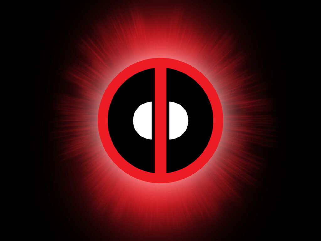 Glowing Red Rendition of Red, Black, and White Deadpool Logo on Sleek Black Canvas Wallpaper