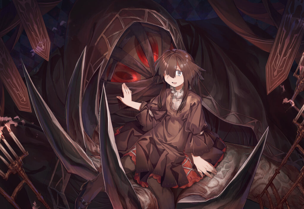 Enigmatic Anime Wallpaper: Girl on Creature in Dark Fantasy Scene