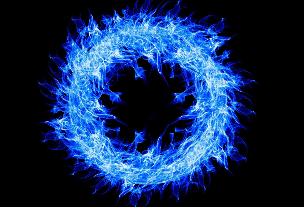 Mesmerizing Blue Inferno: Captivating Wallpaper of Blazing Fire on a Stylish Black Canvas
