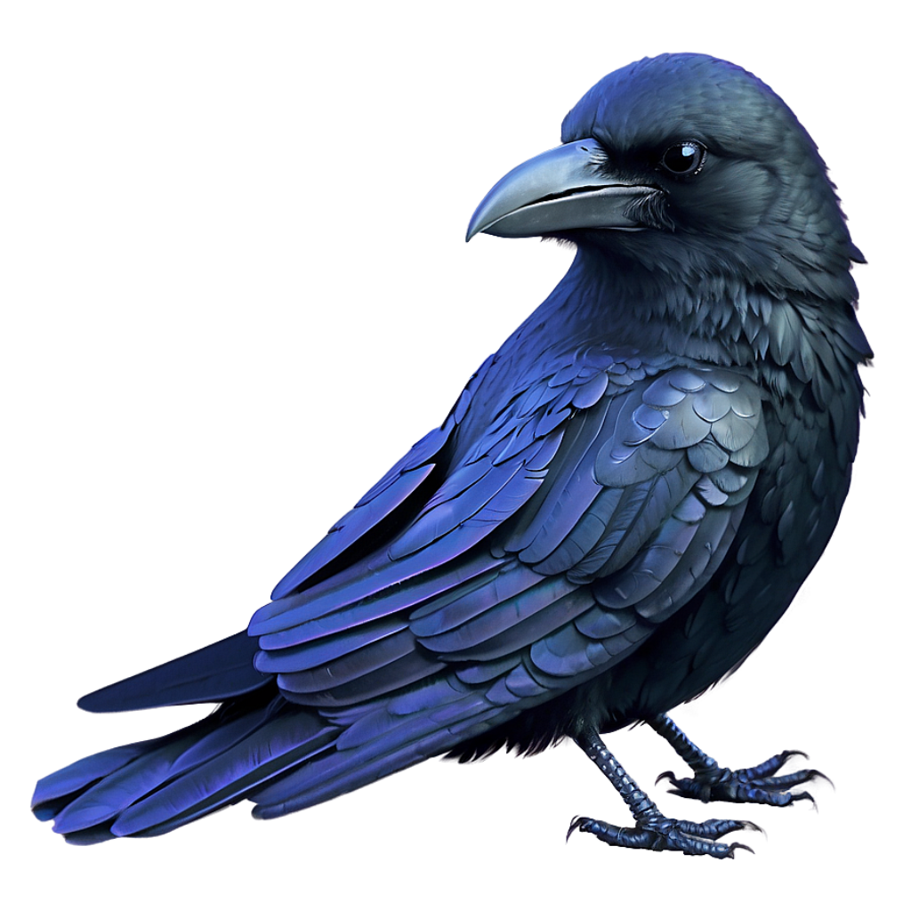 Mystical Crow Illustration Wallpaper on Deep Blue Background