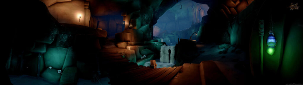 Enigmatic Depths: Illuminated Glimmers within the Vast Cavern Wallpaper