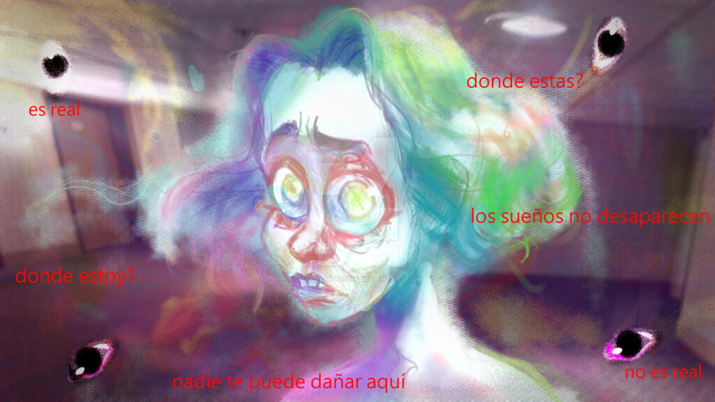 Eerie Spectral Presence: Unsettling Spanish-Influenced Wallpaper featuring a Peculiar Ghostly Figure with Hypnotic Eyes
