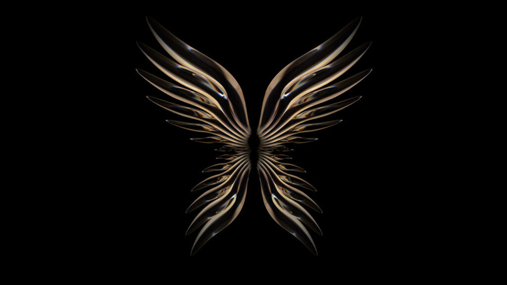 Dark and Serene: Angel Wings Embracing the Abyss - Mystical PC Wallpaper
