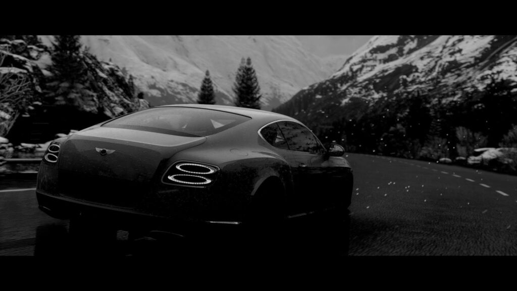 Rainy Winter Ride: A Cinematic Shot of a Black Bentley Car on the Road Wallpaper