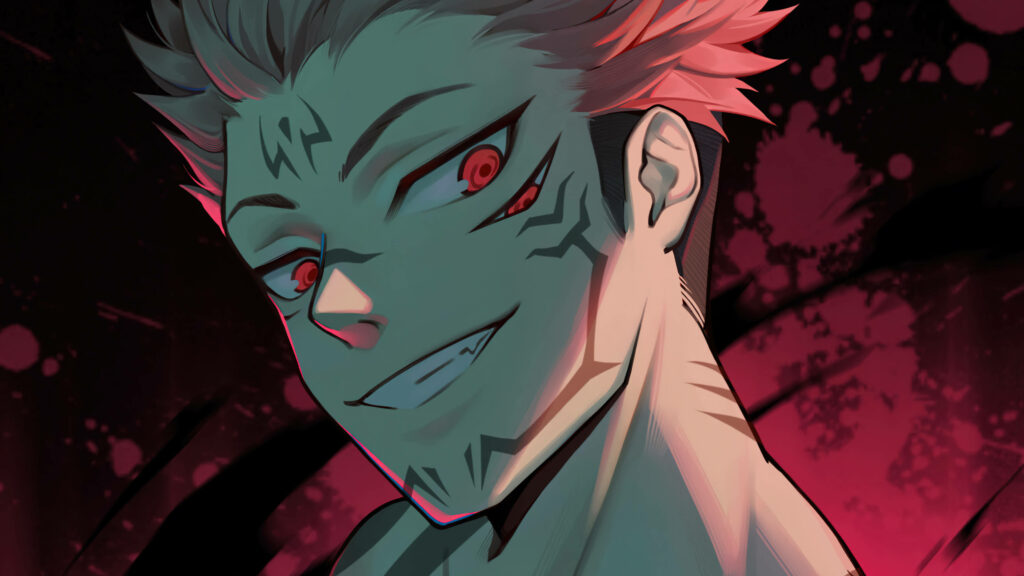 Sukuna's Sinister Smile: A Mesmerizing 4k Digital Image Showcasing Jujutsu Kaisen's Notorious Cursed Spirit Wallpaper