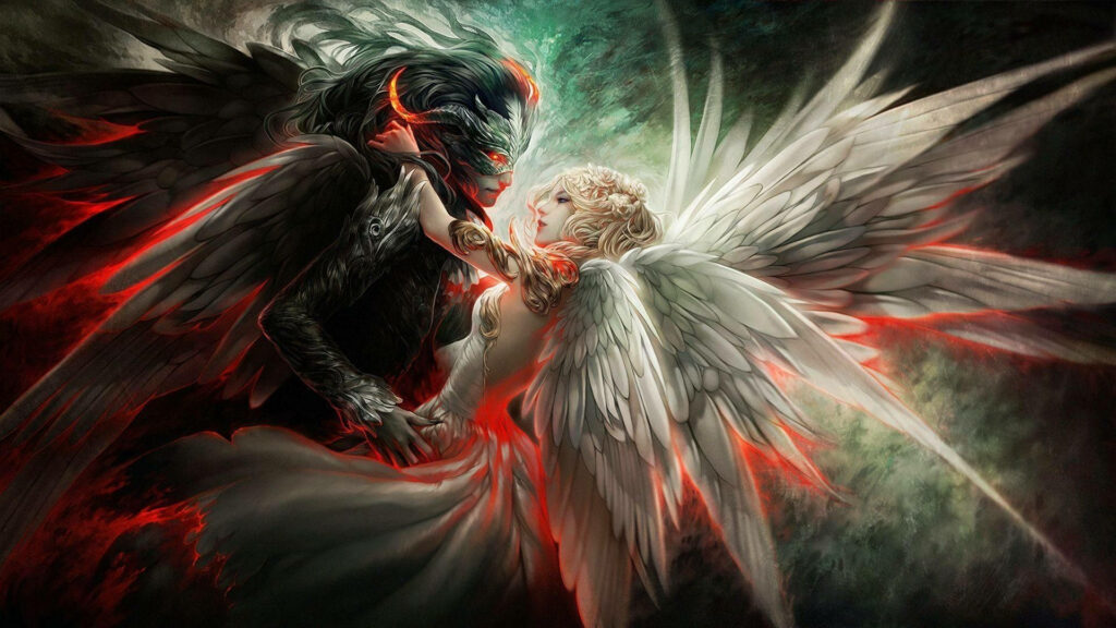 Heavenly Descent: Embracing Shadows and Light Wallpaper