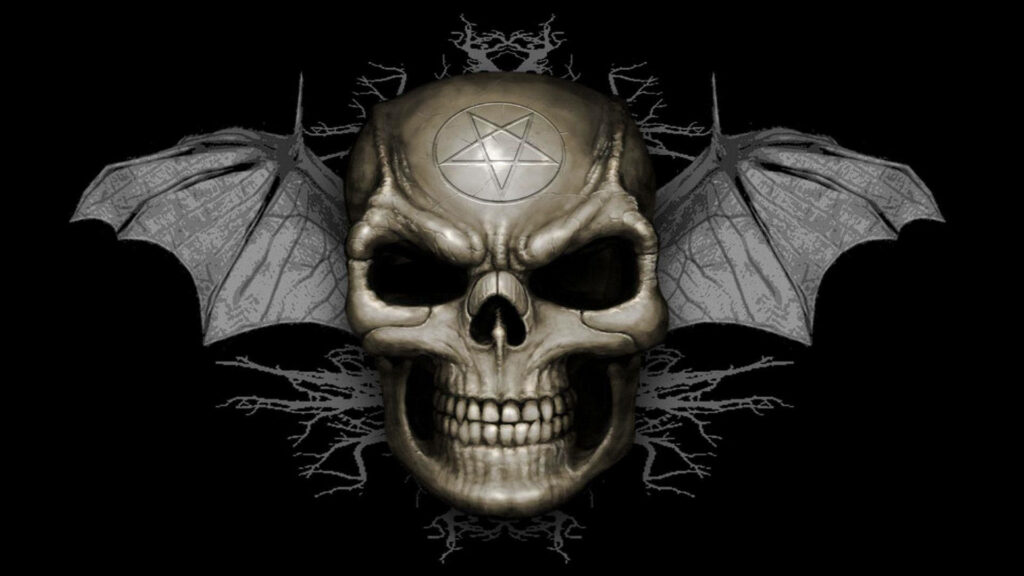 Enigmatic Symbolism: The Mesmerizing HD Skull with Bat Wings and a Pentagram Wallpaper
