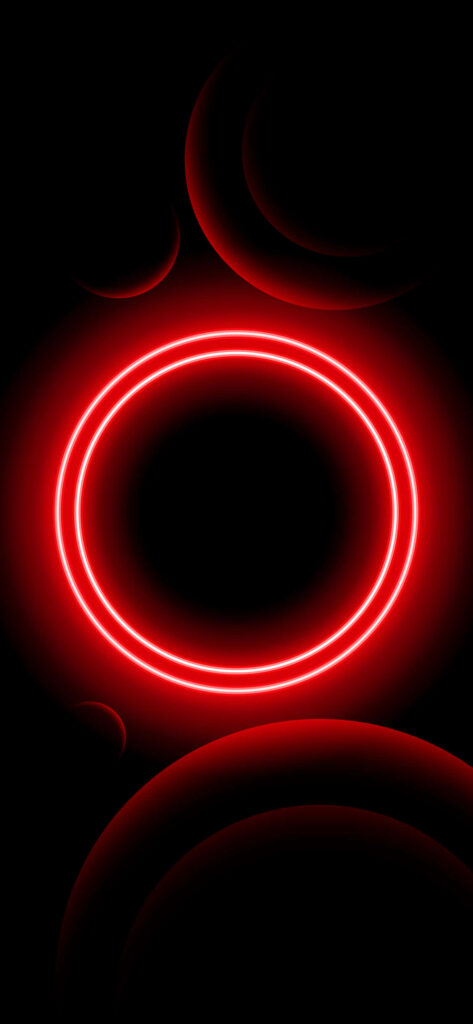 Enigmatic Illumination: Hypnotic Red Circle amidst a Dark Neon Realm Wallpaper