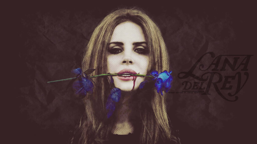 Lana Del Rey Wallpaper: Enigmatic Beauty with Blue Floral Drama