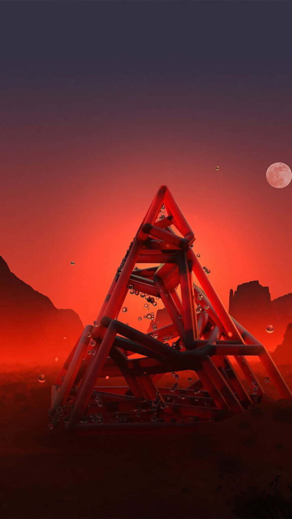 Pyramid Embraced by a Crimson Sky and Celestial Moon Wallpaper