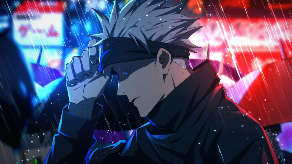 Mystic White-haired Hero: Satoru Gojo Unleashes Boundless Power in his School Uniform Wallpaper