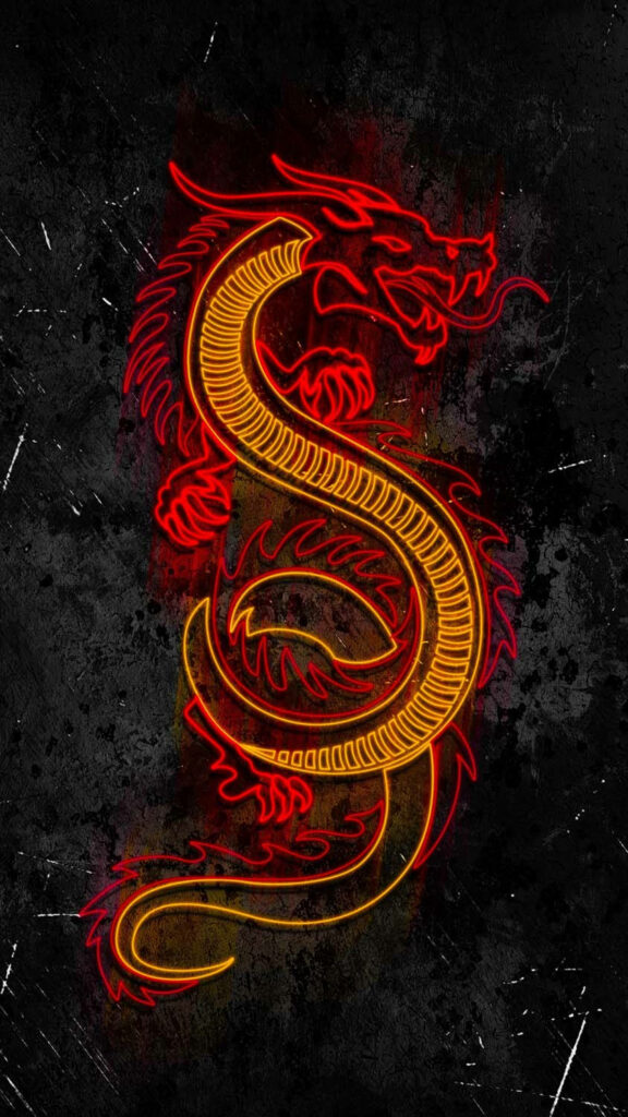 The Majestic Fiery Dragon: A Stunning Blend of Red and Gold Against the Depths of Darkness Wallpaper