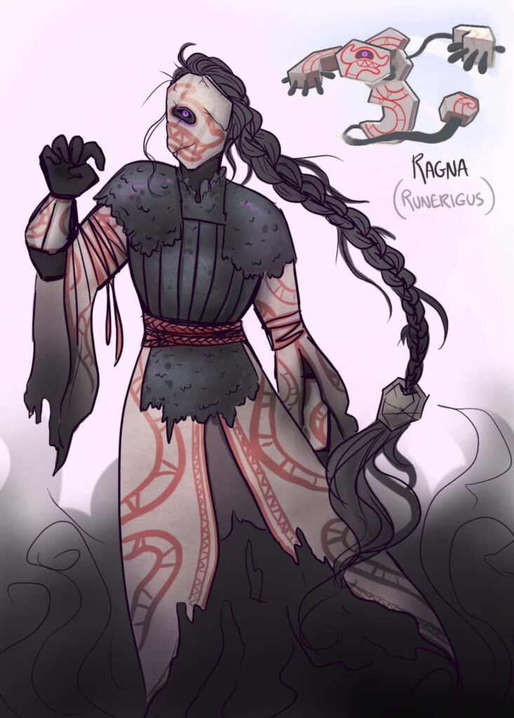 Enigmatic Character with Mystical Runes and Dynamic Action Background Wallpaper