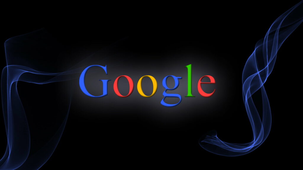 Google HD wallpaper with vibrant logo and ethereal blue smoke on black minimalist background