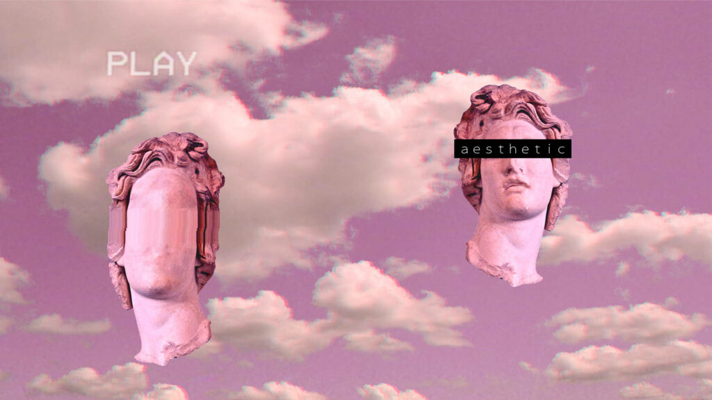 Serene Pink Skies and Enigmatic Greek Busts in Fashionable Vaporwave Aesthetic Wallpaper