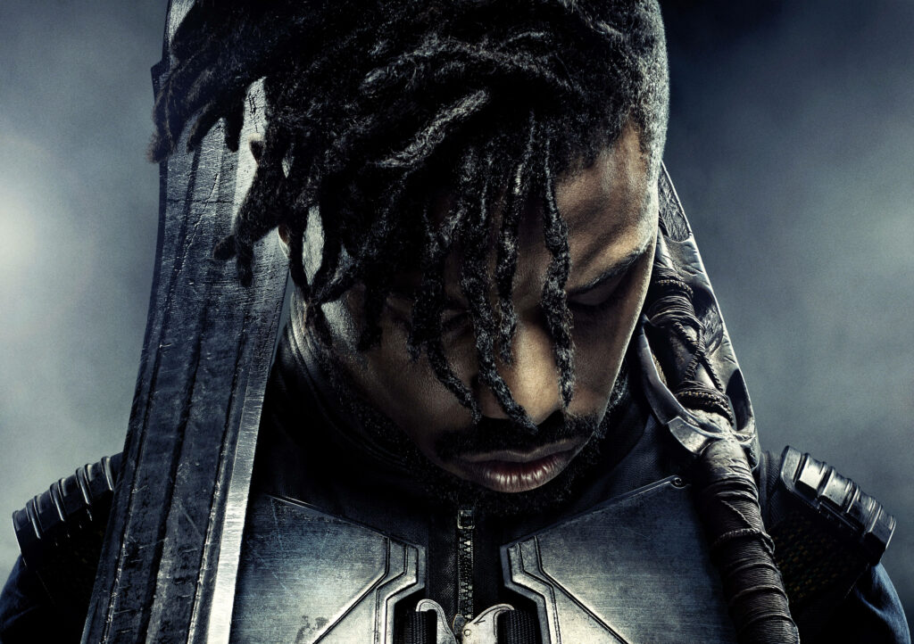 Michael B. Jordan personifies the captivating Erik Killmonger in Marvel's Black Panther Wallpaper