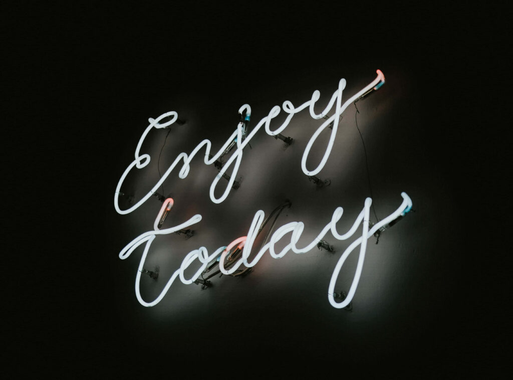 Bright Neon 'Enjoy Today' Wallpaper on Dark Background - Motivational Art