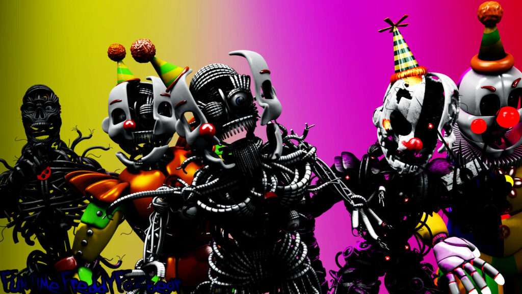 Five Nights at Freddy's Ennard Family Robot wallpaper with detailed animatronics and colorful background
