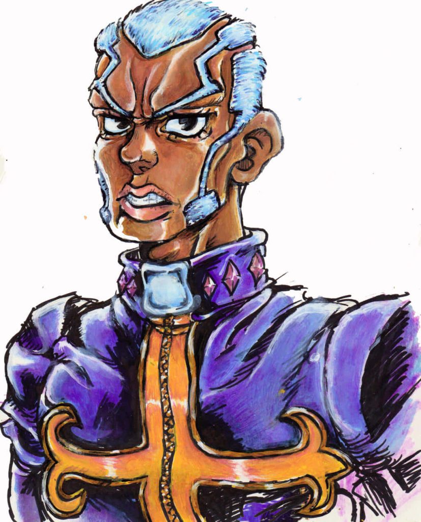 Enrico Pucci vibrant hand-drawn portrait JoJo's Bizarre Adventure Stone Ocean wallpaper