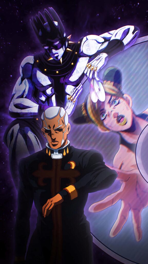 Enrico Pucci with Whitesnake Stand in dark cosmic background JoJo Bizarre Adventure wallpaper