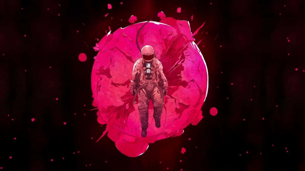 Borderlands 3-inspired astronaut wallpaper with vibrant pink and crimson background