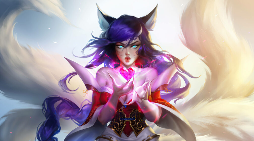 Spiritfire Illumination: Ahri Unleashing Enigmatic Powers with a Radiant Duality Wallpaper