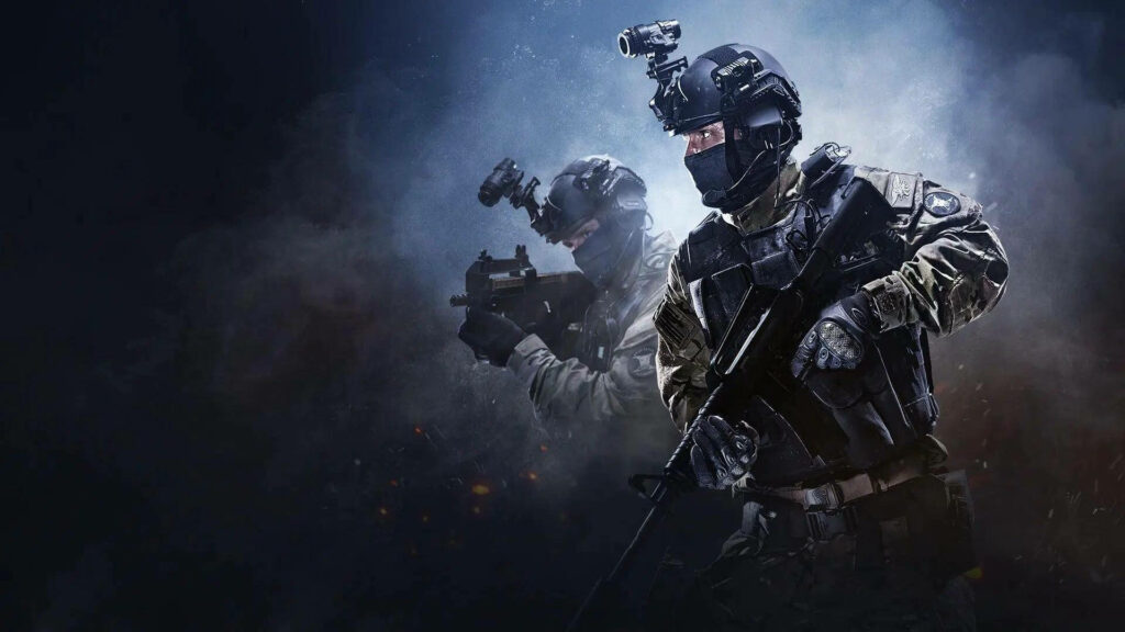 Dark Mist Encounters: Intense Counter Strike Global Offensive Duo with Rifles Wallpaper