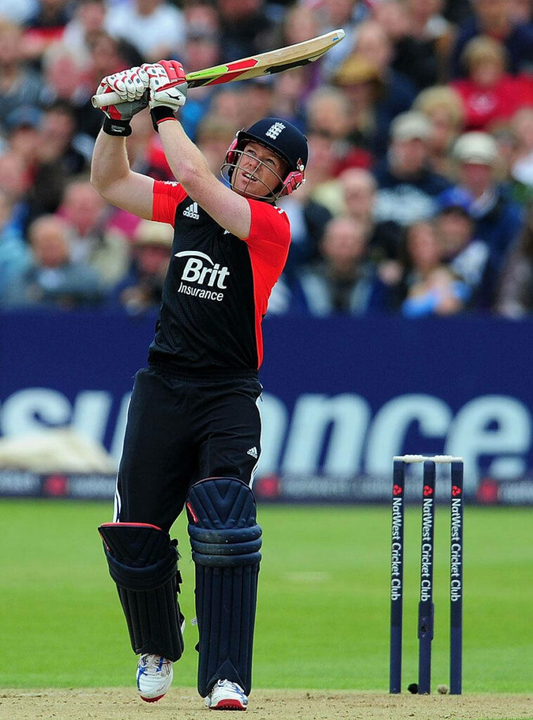 Eoin Morgan England cricket action wallpaper vibrant background for fans and supporters