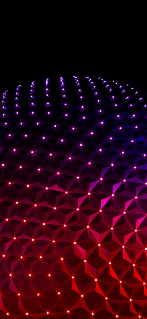 Epcot Globe wallpaper with red purple lights and geometric patterns on sleek black background