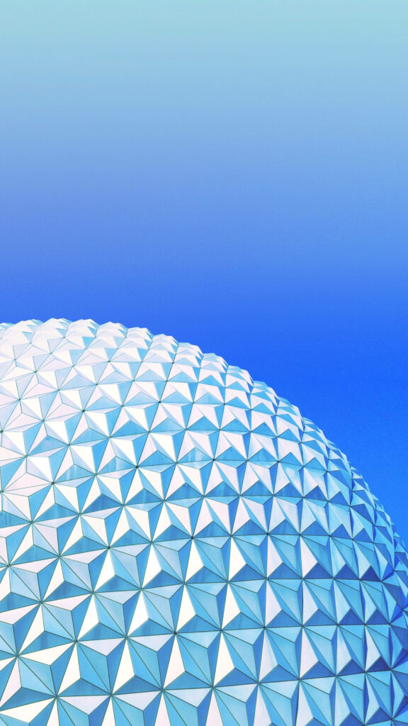 Epcot globe wallpaper with blue silver geometric panels futuristic sleek architectural design background