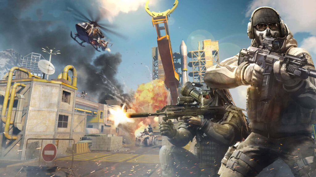 Epic 3D Gaming Wallpaper: Intense Firefight with Soldiers & Explosions