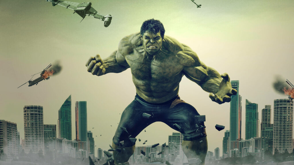 Epic 4K Hulk Wallpaper: Giant Hero in Action Over Cityscape
