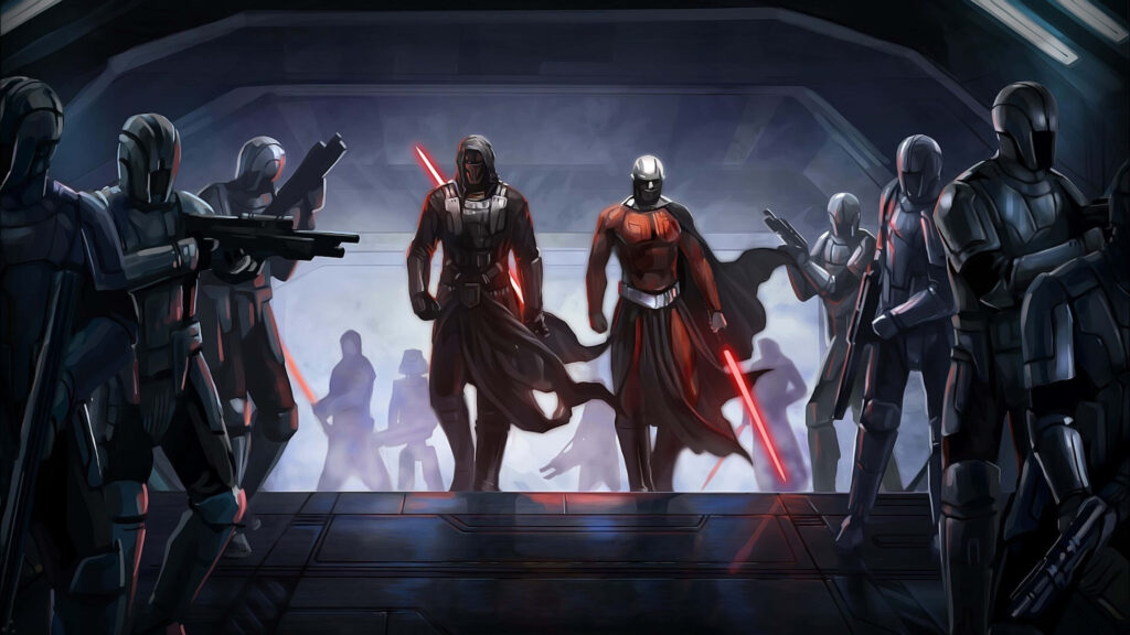 Epic 4K Darth Revan Wallpaper with Knights and Lightsabers